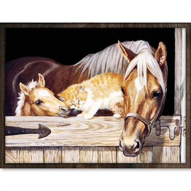 Paarden in Stal - Diamond Painting - 30x40cm - Rond